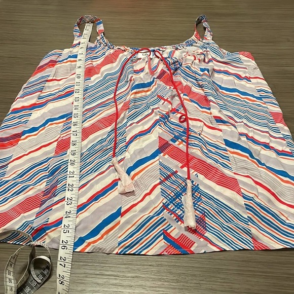Cabi‎ #5230 Inline Print White Red & Blue Striped Tassel Tank Top Size S - Picture 9 of 9